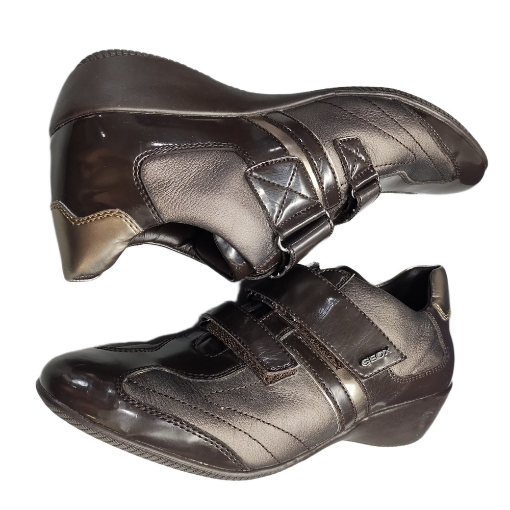 Geox Respira Wedge Sneakers Womens Size 9 Brown Comfort Almond Toe Hook & Loop